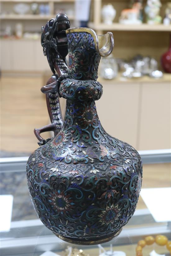 A Chinese cloisonne enamel and gilt bronze dragon handled ewer 29cm.